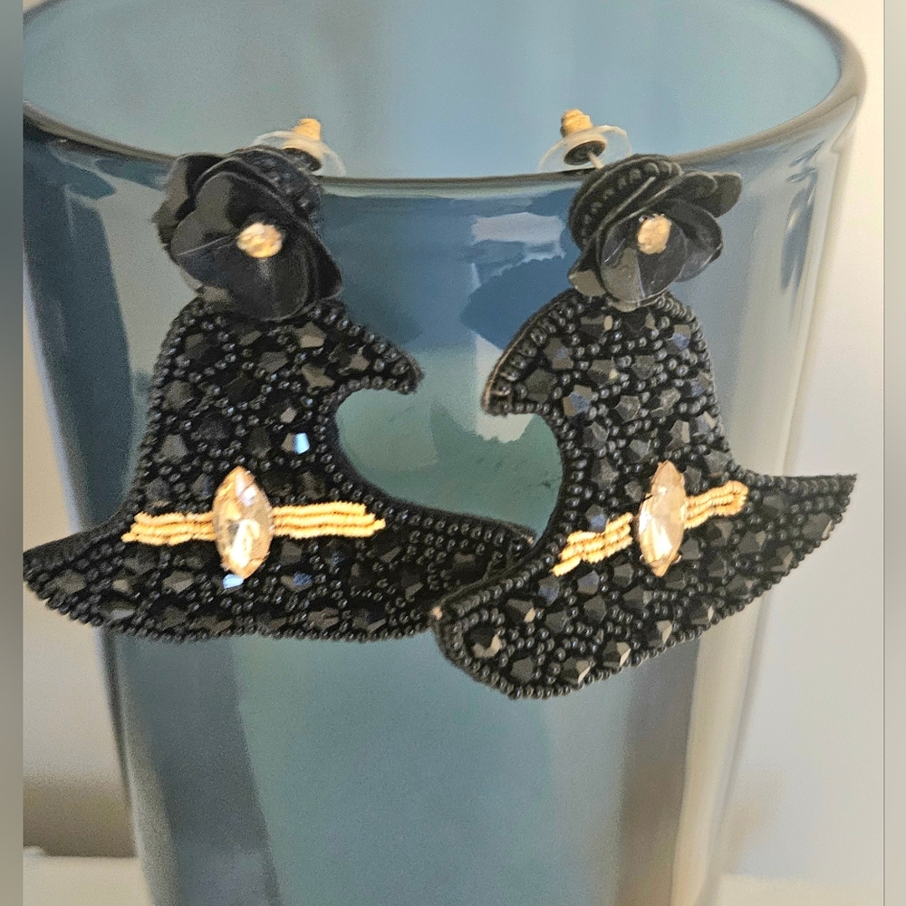 Witch Hat Black and Gold Earrings